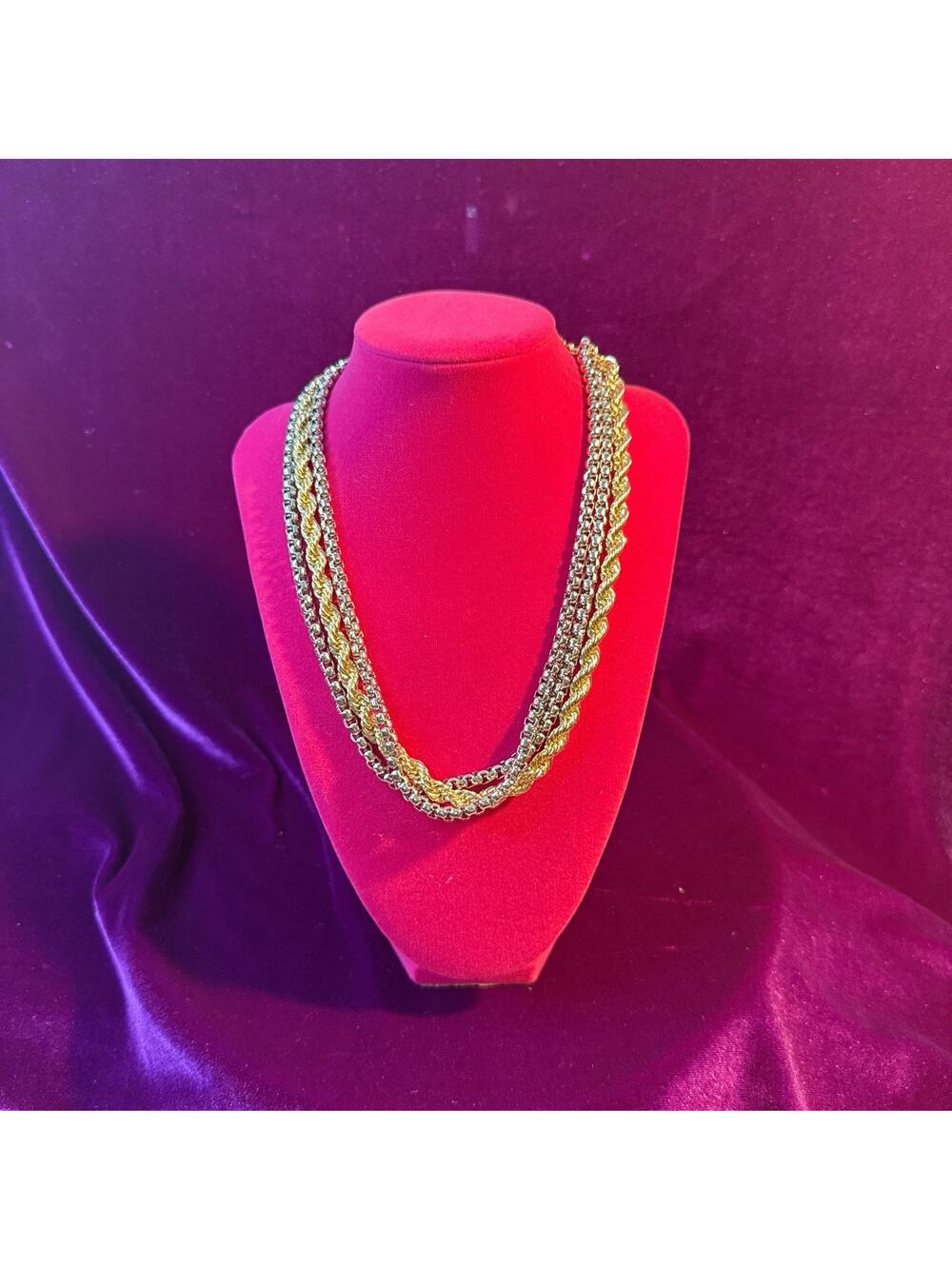 14k Gold & Silver Tone, Twisted Multi-Link Stainless Steel Chain Necklace